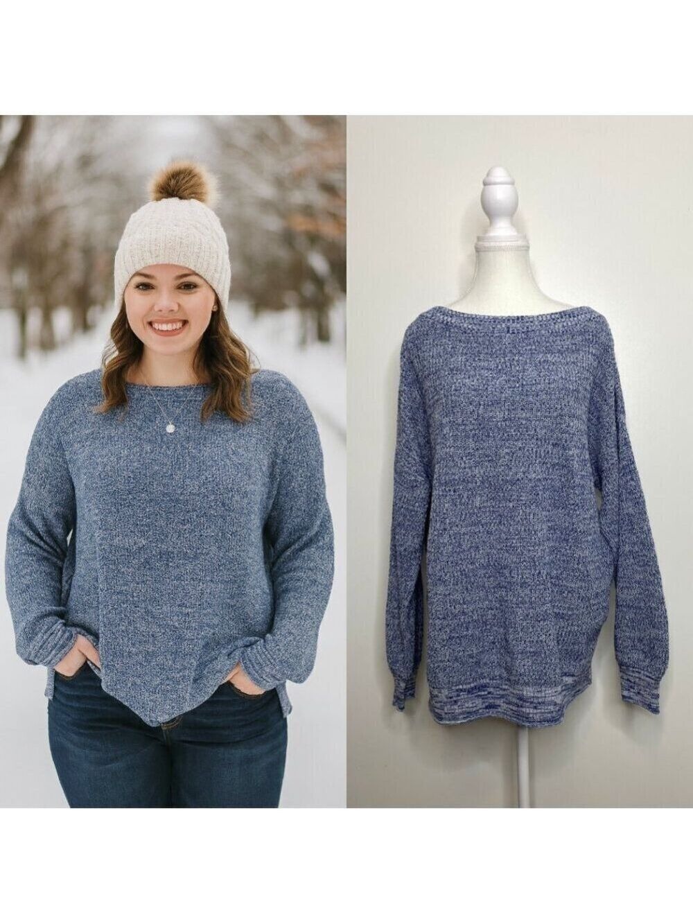 Penn Heathered Blue Boatneck Knit Sweater X